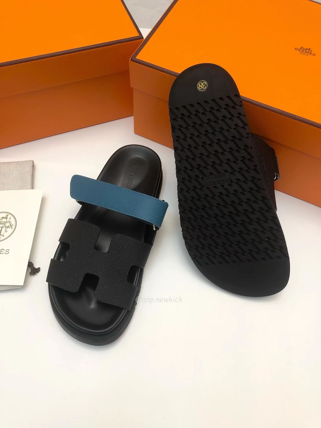 Hermes Chypre Sandal Noir Bleu Celeste (9) - newkick.vip